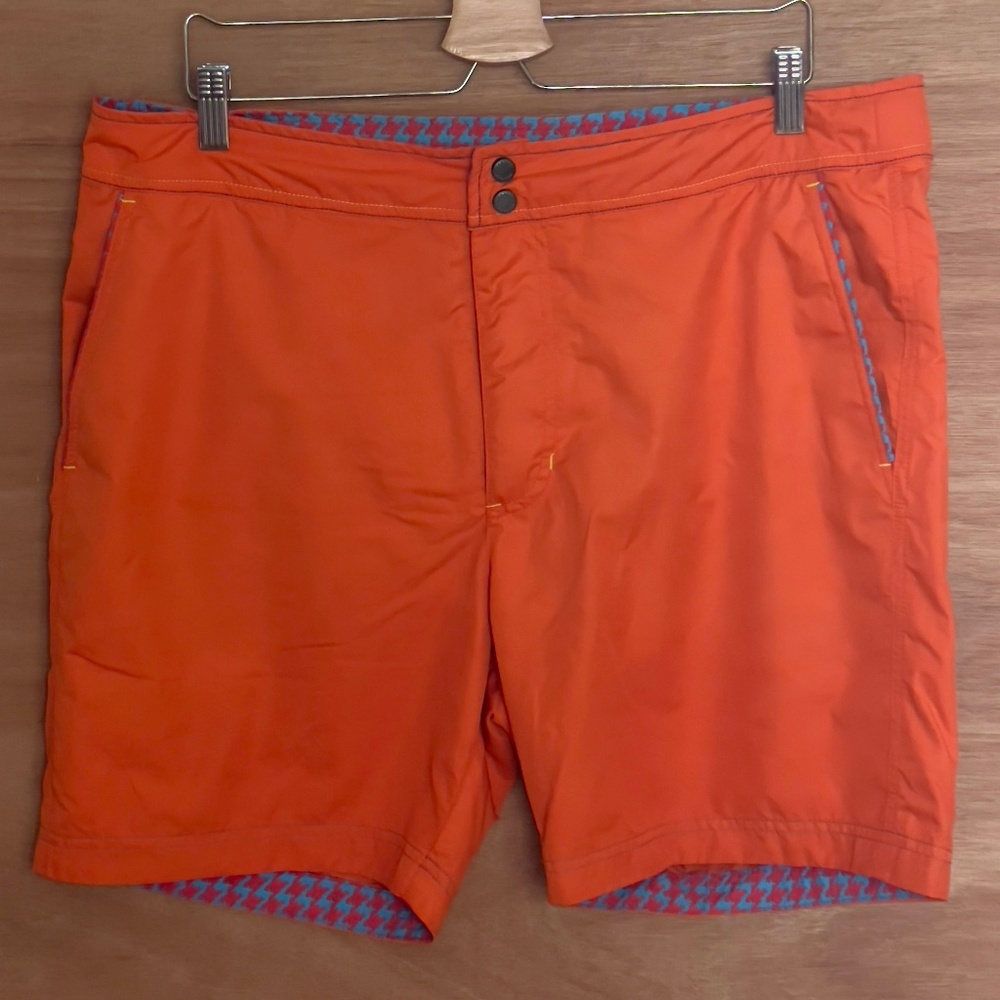 Robert Graham orange swim trunks shorts size 36 pockets drawstring classic fit